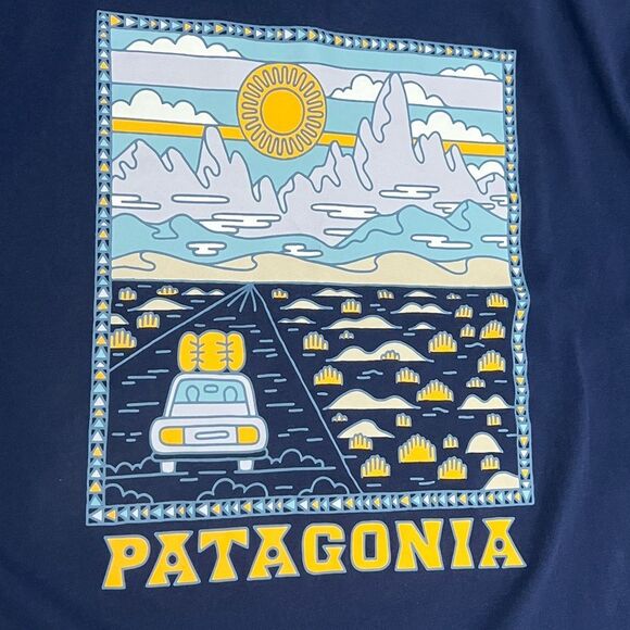 🔥 PATAGONIA Summit Road Graphic Tee Regular Fit -Navy Blue- Men Sz M - EXCELLEN - Picture 3 of 7